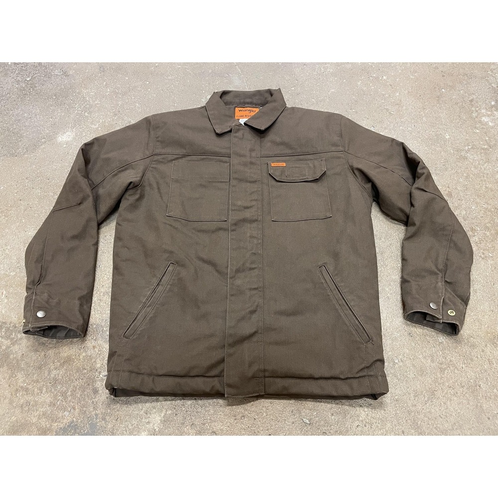 Wrangler Flame Resistant Jacket Mens Medium Brown FR Work Coat Lined Safety